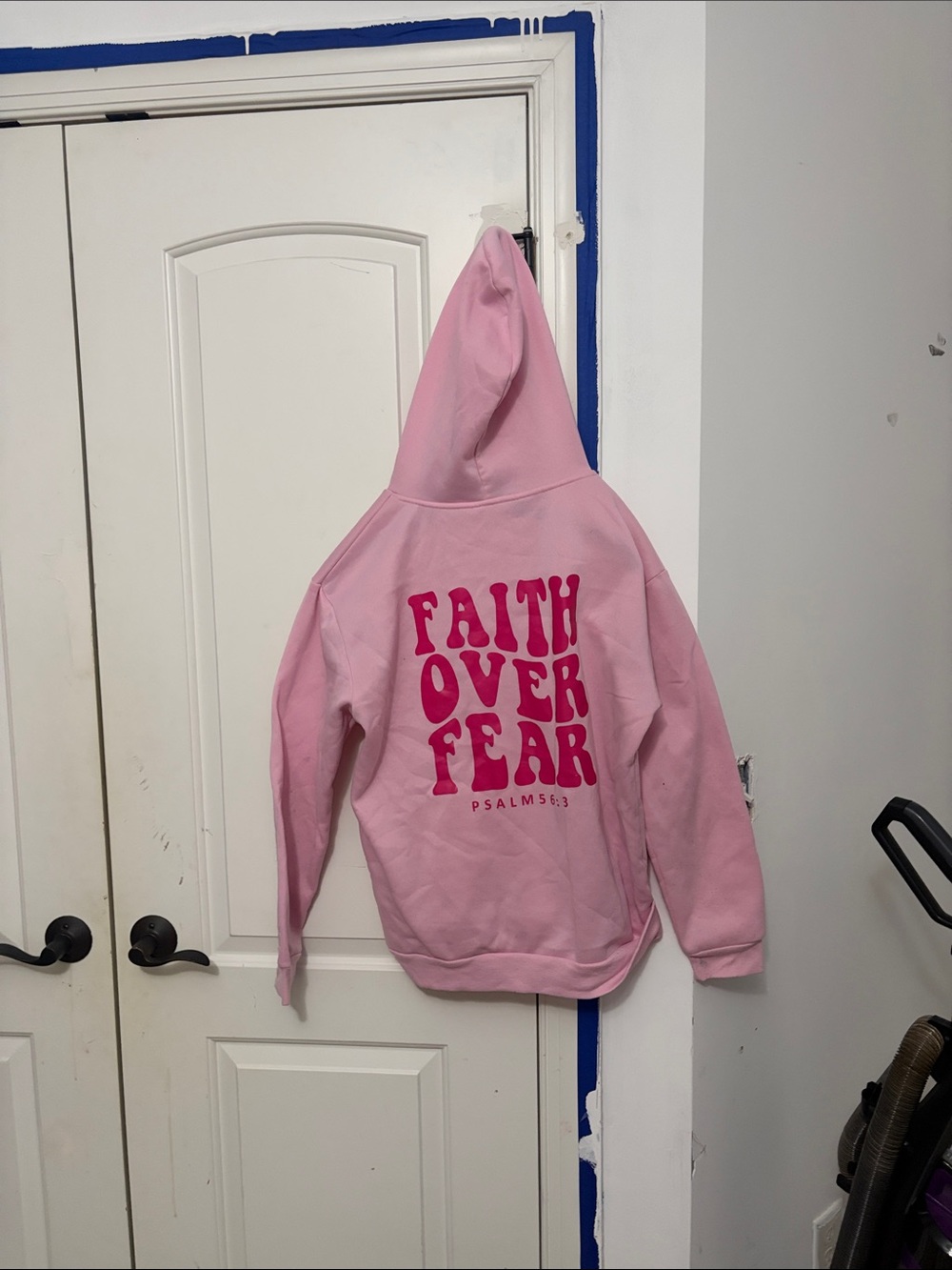 SHEIN Pink Hoodie with Hot Pink "Faith Over Fear" Graphic